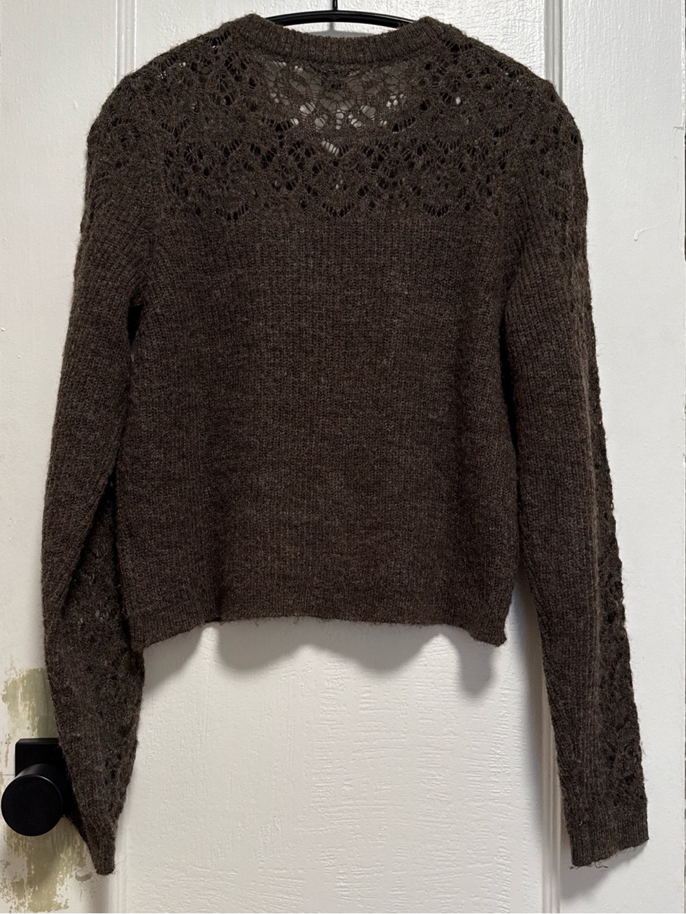 American Eagle Outfitters Brown Crochet Yoke Crewneck Sweater